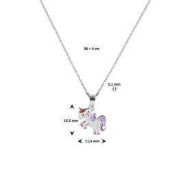 Zilveren collier met eenhoorn.
