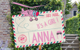 Geboortebord Anna  -  luchtpost met vliegtuigje