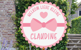 Geboortebord Claudine - welkom lieve kleine embleem strikje hartje