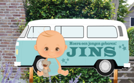 Geboortebord Jins - baby volkswagen busje retro t1