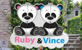 Geboortebord Ruby & Vince - tweeling jongen meisje pandabeertje