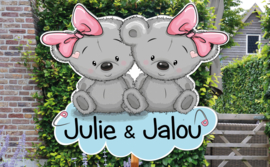 Geboortebord Julie & Jalou - beertjes met strikjes