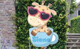 Geboortebord Siene - Giraffe met zonnebril in theekopje