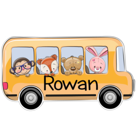 Geboortebord Rowan - dieren in busje schoolreisje