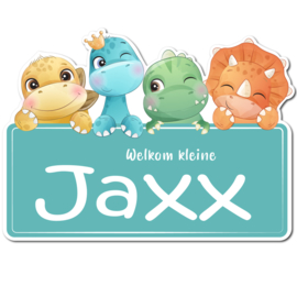 Geboortebord Jaxx - baby dino's blauw bordje