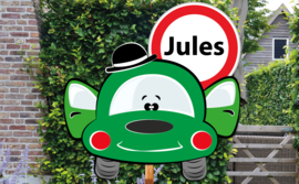 Geboortebord Jules  -  autootje hoedje verkeersbord