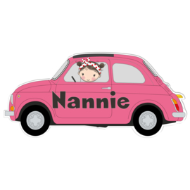 Geboortebord Nannie  -  baby in fiat 500