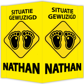 Raambord Nathan - geboortebord raam waarschuwingsbord situatie gewijzigd voetjes