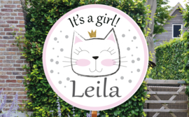 Geboortebord Leila - poesje met kroontje