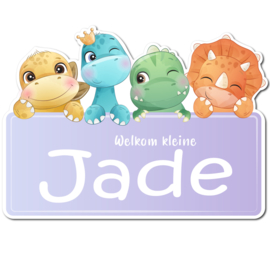 Geboortebord Jade - baby dino's lila bordje