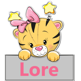Geboortebord Lore  -  schattig tijgertje met strik en sterretjes