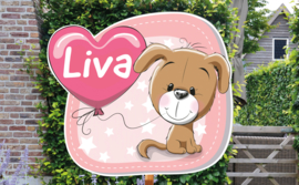 Geboortebord Liva - hondje puppy ballon hartjes sterretjes