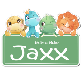 Geboortebord Jaxx - baby dino's groen bordje