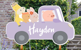 Geboortebord Hayden  -  Dieren in auto