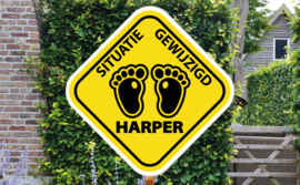 Geboortebord Harper  -  waarschuwingsbord voetjes situatie gewijzigd