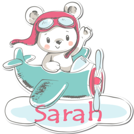 Geboortebord Sarah  -  beertjespiloot in vliegtuigje