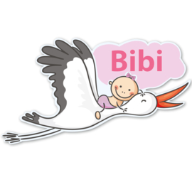 Geboortebord Bibi  -  baby op ooievaar