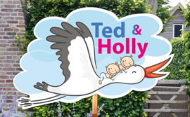 Geboortebord Ted & Holly - tweeling jongen meisje ooievaar