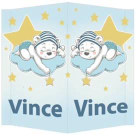 Raambord Vince - geboortebord wolkje sterren beertje muts