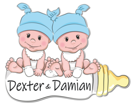 Geboortebord Dexter & Damian - baby jongetjes met mutsje op flesje
