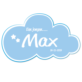 Geboortebord Max - wolkje met sterretjes geboortedatum - Een jongen....