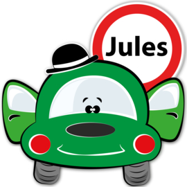 Geboortebord Jules  -  autootje hoedje verkeersbord