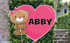 Geboortebord Abby - schattig beertje strikje hartje