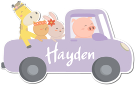 Geboortebord Hayden  -  Dieren in auto
