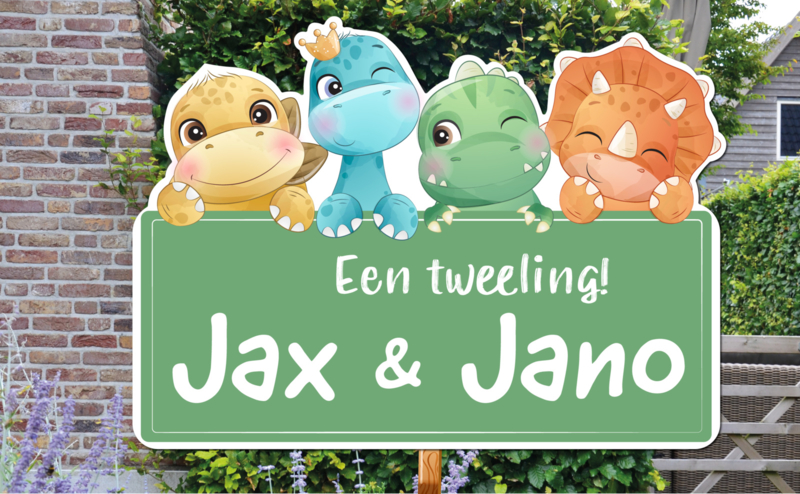 Geboortebord Jax & Jano - baby dino's groen bordje