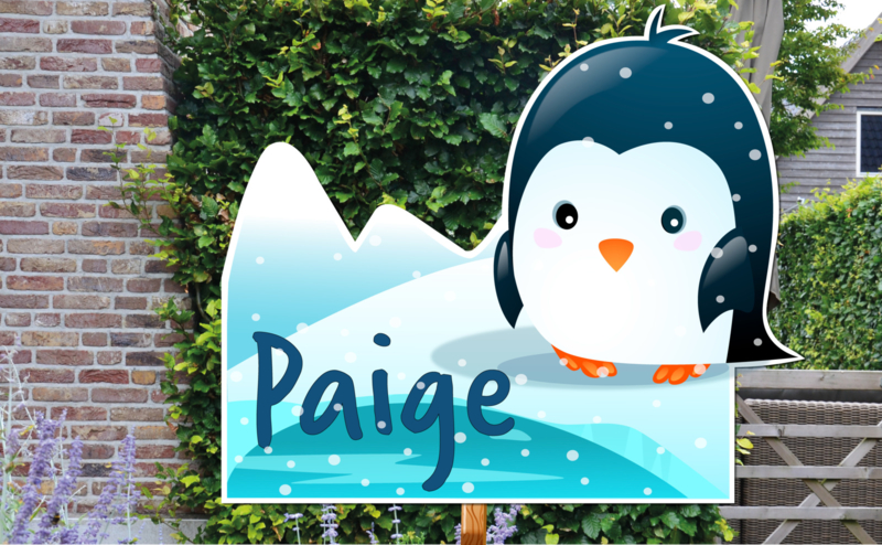 Geboortebord Paige - pinguin met ijsberg sneeuw