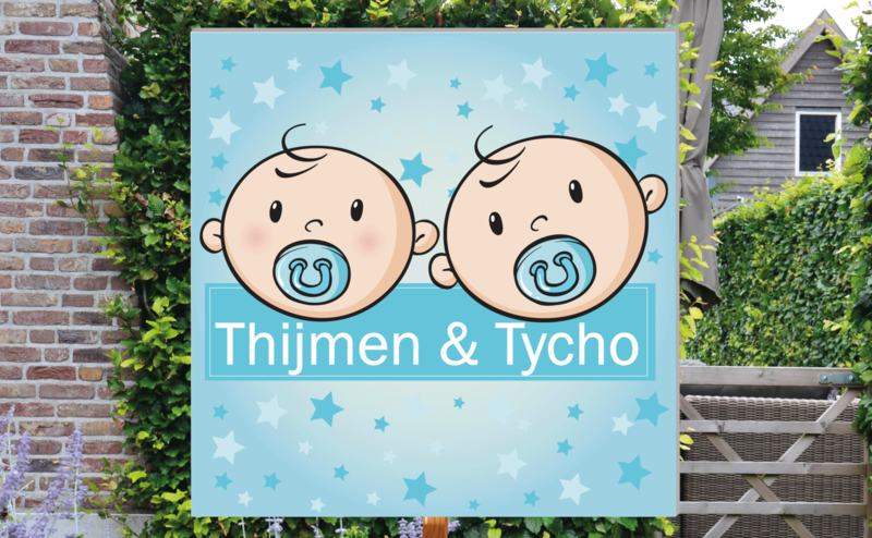 Geboortebord Thijmen & Tycho - tweeling jongens met fopspeen