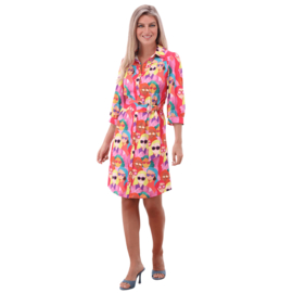 K-design A312-P947 travelstof jurk met riem