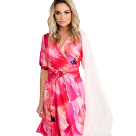 K-design A206 P976 klokkende travelstof jurk met print en riem