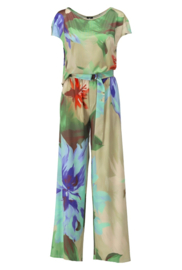 K-design A323 P955 travelstof jumpsuit met print en riem