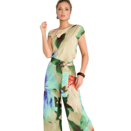 K-design A323 P955 travelstof jumpsuit met print en riem