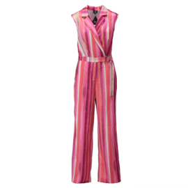 K-design A384 P953 jumpsuit met verticale strepen print en riem