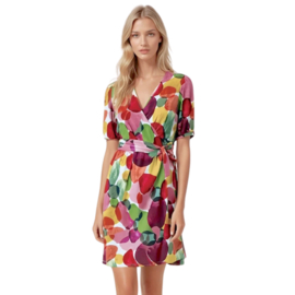 K-design A206 P977 klokkende travelstof jurk met print en riem