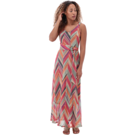 K-design A251 P975 Mouwloze maxi jurk met zigzag print en riem
