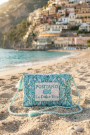 Antica Sartoria FC703 | Turquoise schoudertas met pailletten