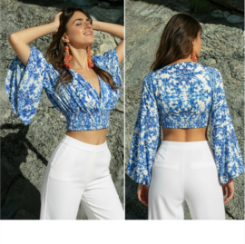 Antica Sartoria FC207 | Ibiza Top | Blauwe Bohemian Zomer Top