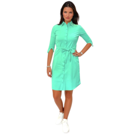 Mi Piace travelstof jurk met blousekraag & band - Mint