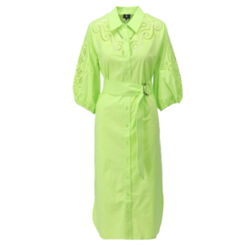 K-design A760 sharp green maxi jurk met borduursel en riem