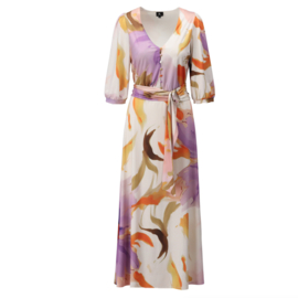 K-design A324 P954 klokkende travelstof maxi jurk met print en strikband