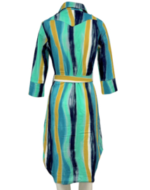 Mi Piace travelstof jurk Swirly met blousekraag & band - Mint Leaf