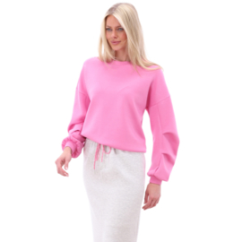 K-design A702 fuchsia pink sweatstof sweater met geplooide mouwen