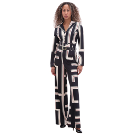 K-design B331 P050 Travelstof jumpsuit met print en riem | FW2025-2026