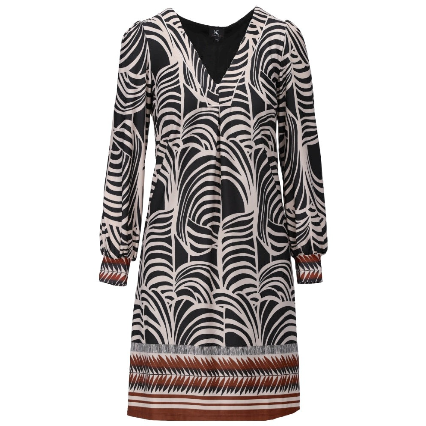 *PRE-ORDER* K-design B319 P056 Travelstof V-hals jurk met print | FW2025-2026