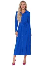 Only-M travelstof maxi jurk 064A met ceintuur Kobalto