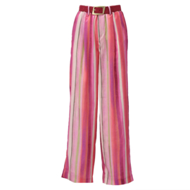 K-design A383 P953 satijn-look broek met verticale strepen print en riem