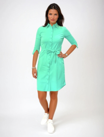 Mi Piace travelstof jurk met blousekraag & band - Mint